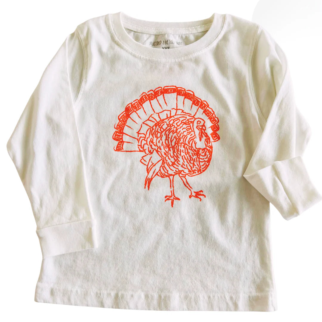 Mustard & Ketchup Kids Long Sleeve White Turkey T-Shirt