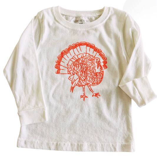 Mustard & Ketchup Kids Long Sleeve White Turkey T-Shirt