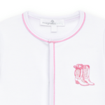 Magnolia Baby Darling Cowboy Boots Ruffle Footie- Pink