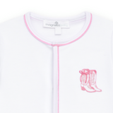 Magnolia Baby Darling Cowboy Boots Ruffle Footie- Pink