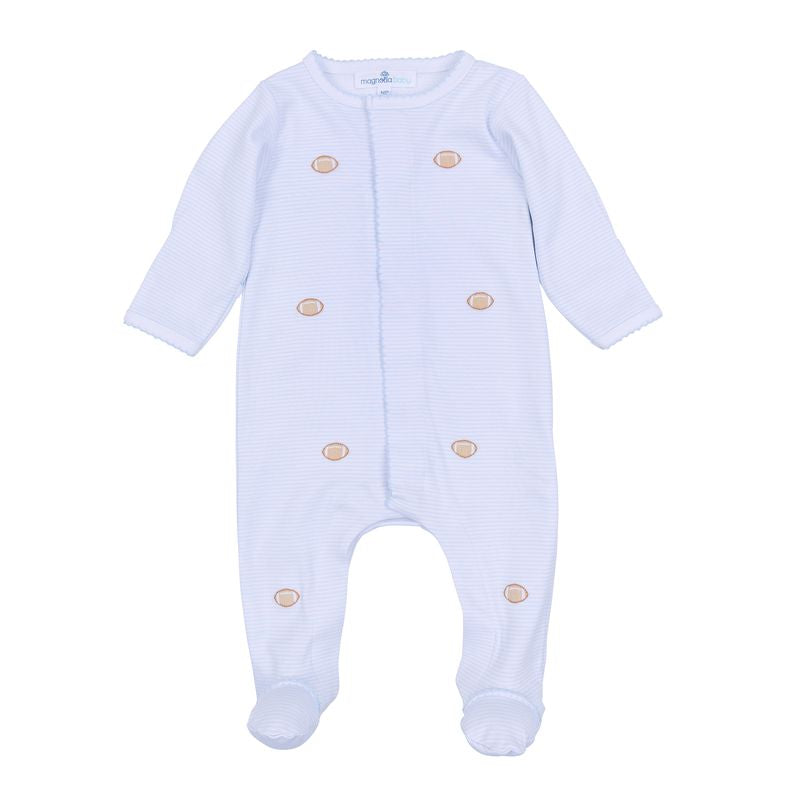 Magnolia Baby Touchdown Cutie Embroidered Footie- Light Blue