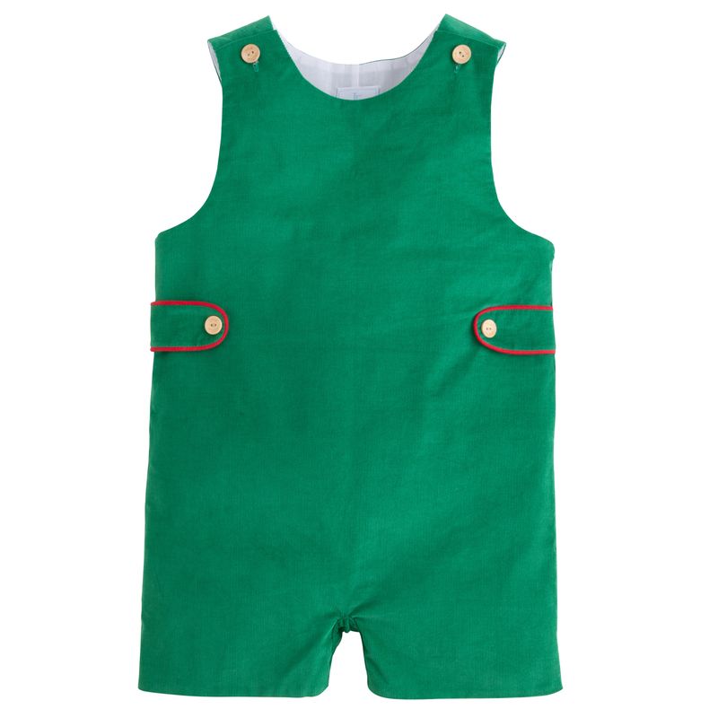 Little English Button Tab Jon Jon- Evergreen Corduroy