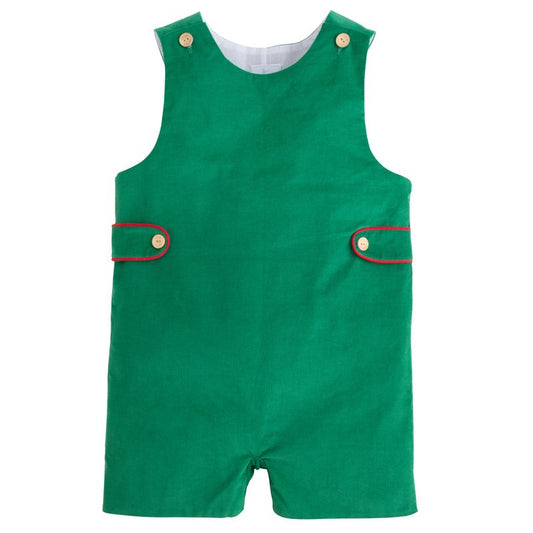 Little English Button Tab Jon Jon- Evergreen Corduroy