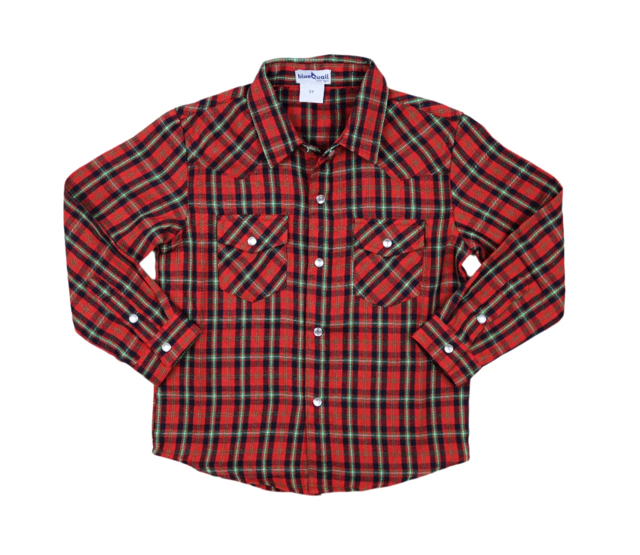 Holiday Plaid Flannel Pearl Snap Long Sleeve Shirt