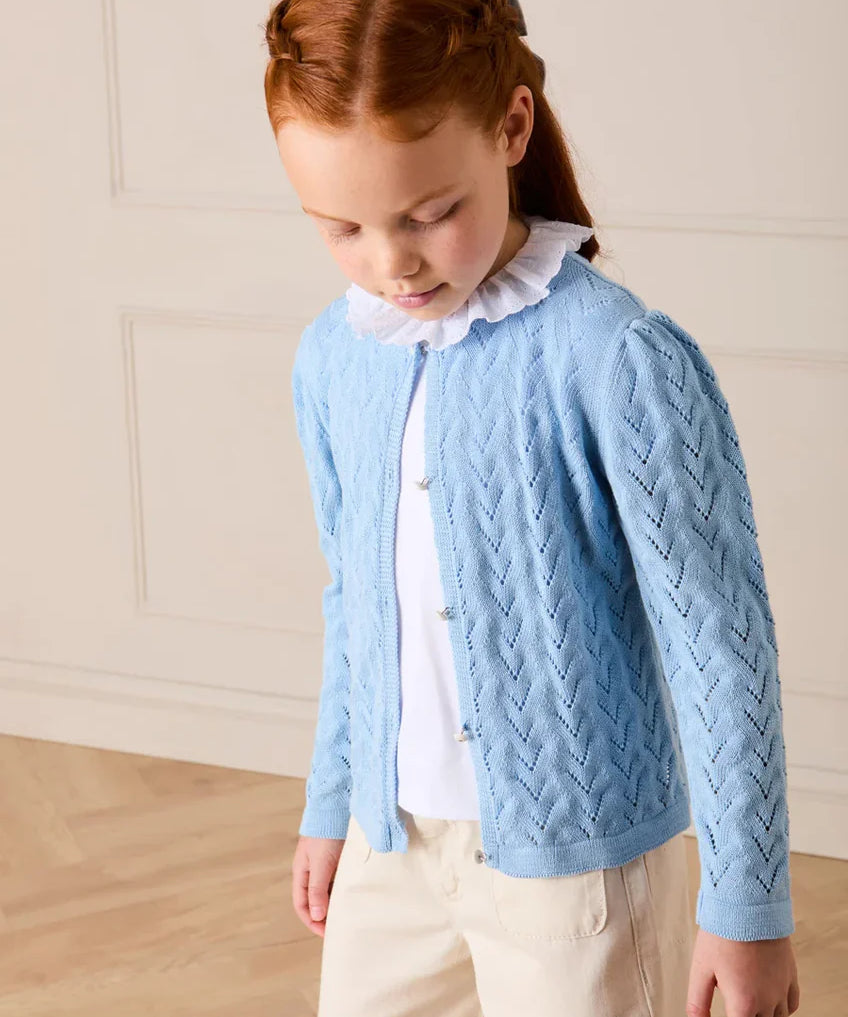 Openwork Cotton Cardigan in Sky Blue