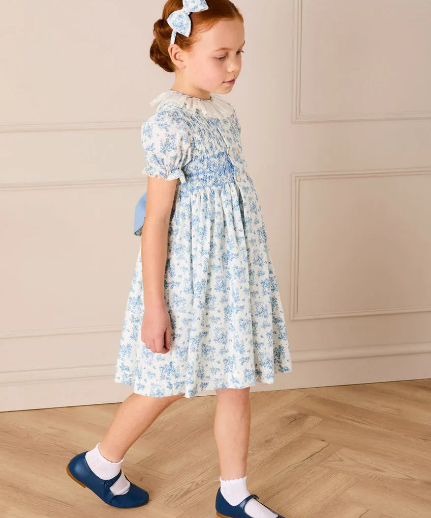 Audrey Toile Medium Bow Hairband in Blue