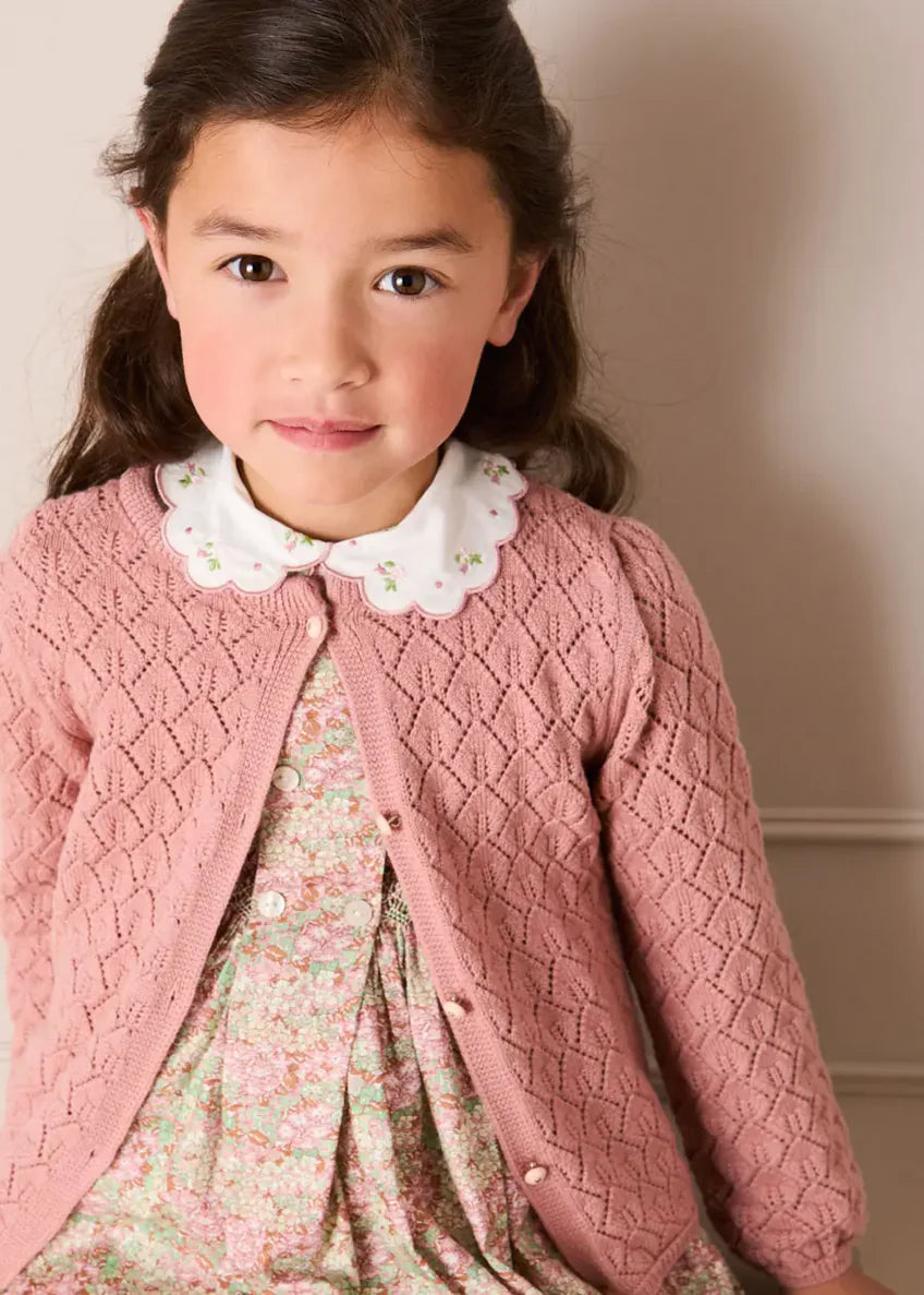 Leaf Openwork Cardigan in Pink