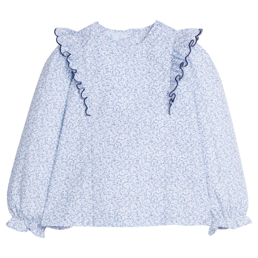 Little English Flutter Blouse- Blue Vinings