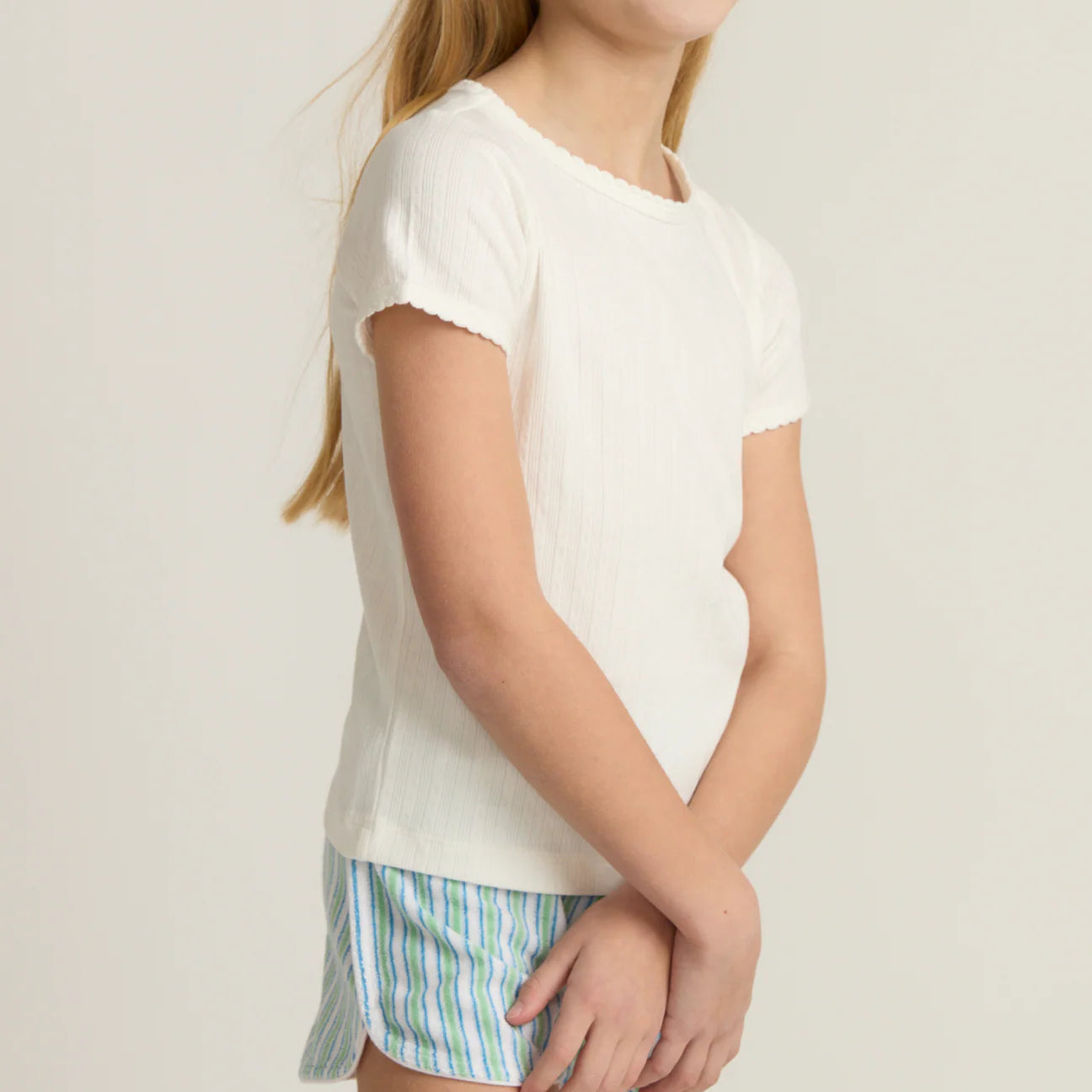 Minnow Shell White Pointelle Puff Sleeve Shirt