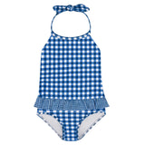 Minnow Navy Picnic Gingham Ruffle Halter One Piece