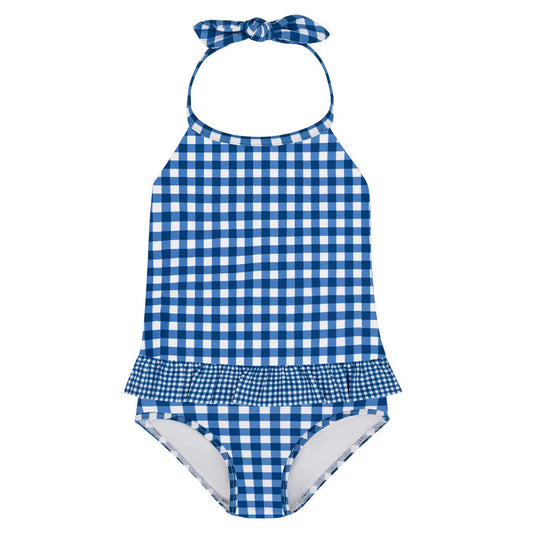 Minnow Navy Picnic Gingham Ruffle Halter One Piece