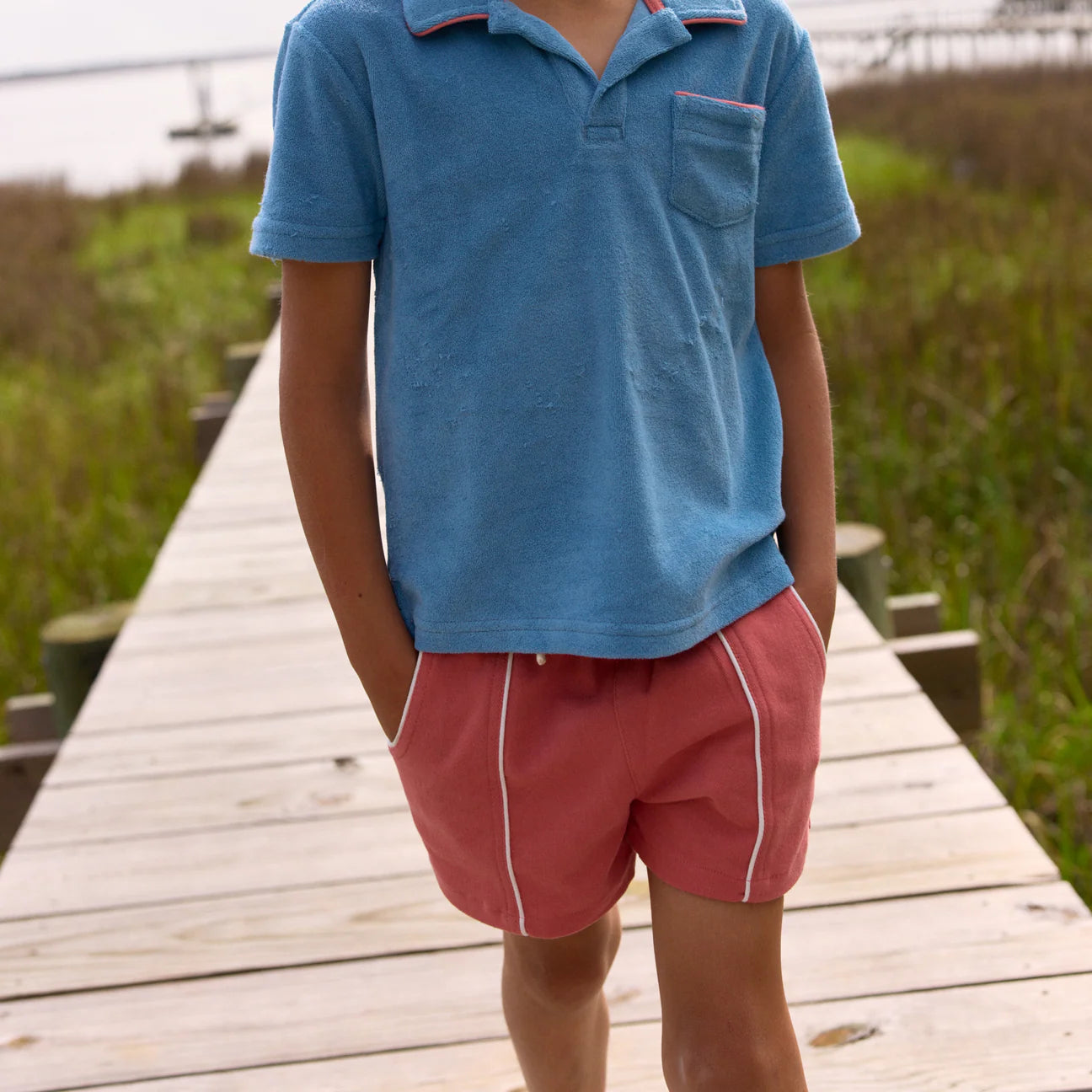 Red Panel Twill Shorts