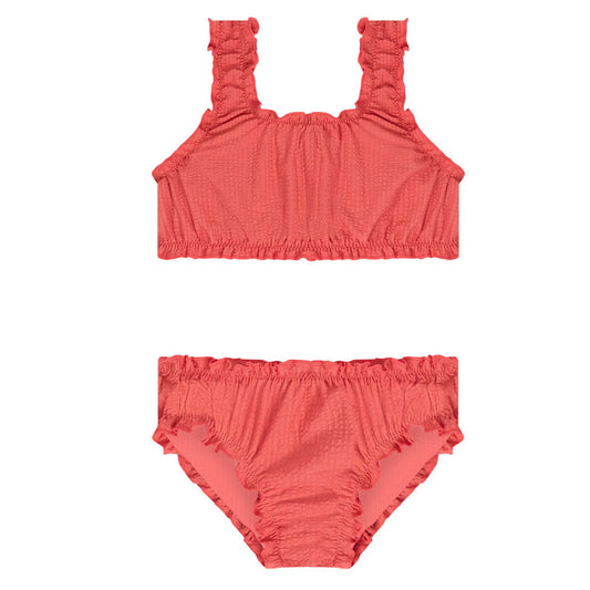 Minnow Sailor Red Seersucker Ruffle Edge Bikini