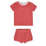 Minnow Sailor Red French Terry Bloomer Set