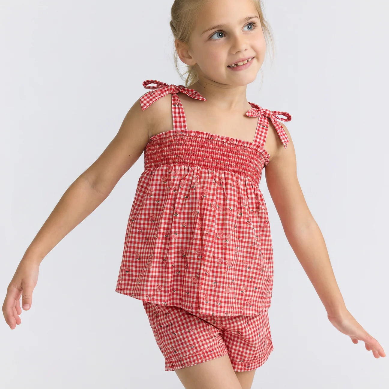 Cranberry Gingham Smocked Short Set