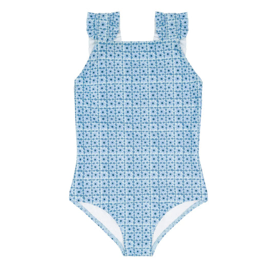 Minnow Azul Tile Ruffle Strap One Piece