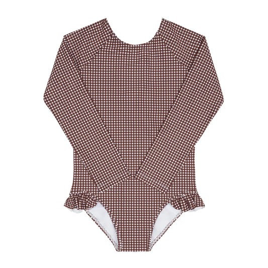 Minnow Cocoa Gingham Rashguard One Piece