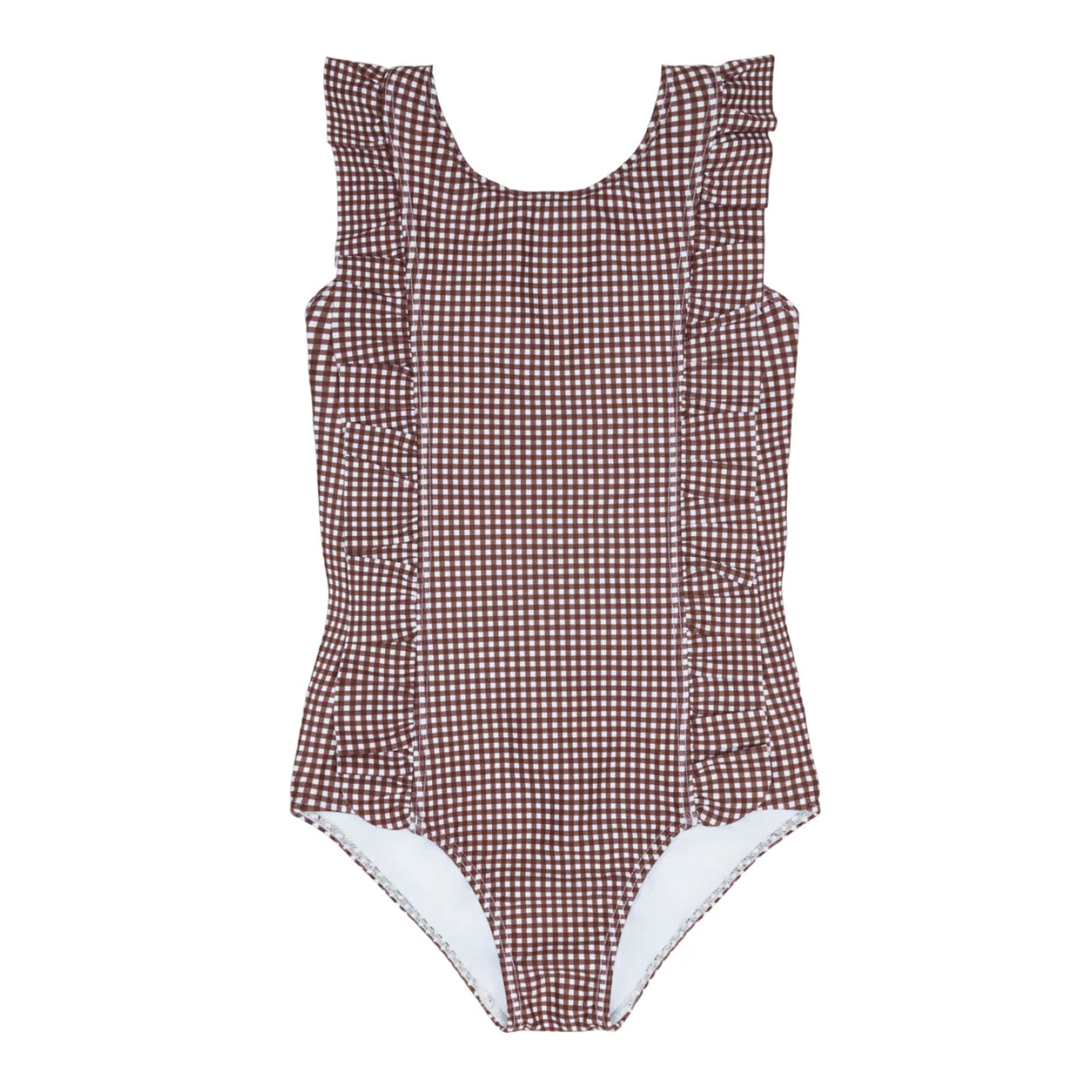 Minnow Cocoa Gingham Ruffle Collar One Piece