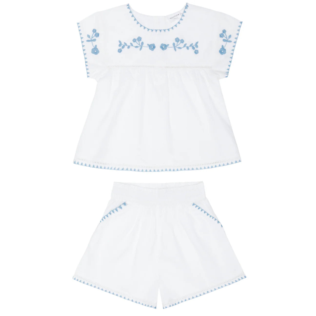 Minnow White Embroidered Cap Sleeve Top and Short Set