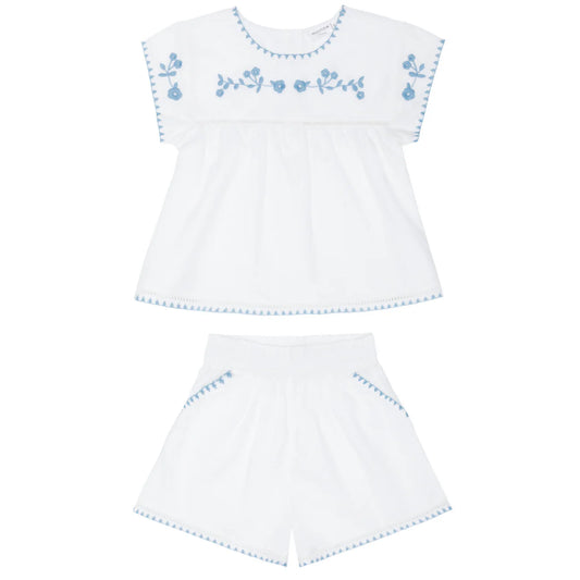 Minnow White Embroidered Cap Sleeve Top and Short Set