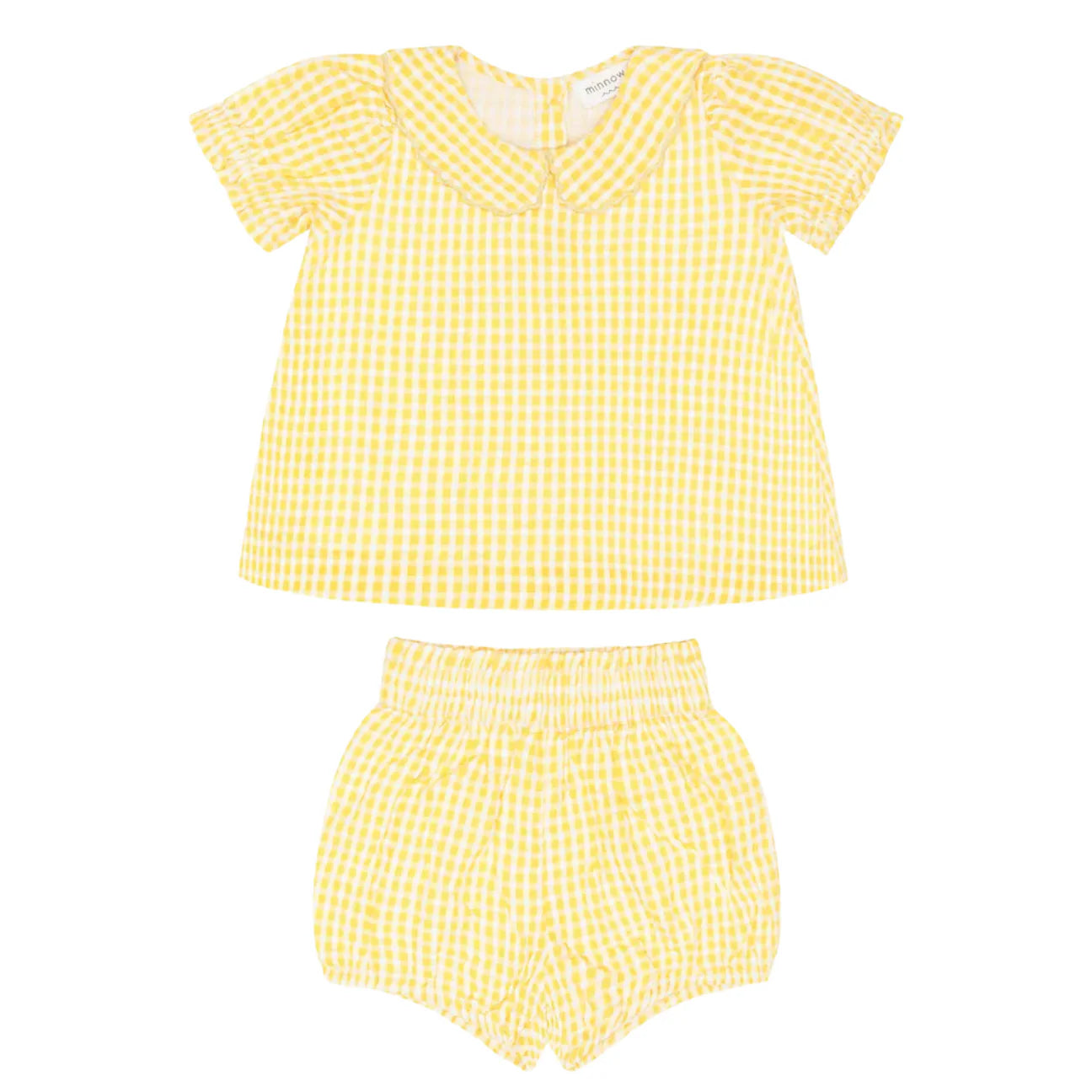 Minnow Soleil Gingham Puff Sleeve Top and Bloomer Set