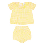 Minnow Soleil Gingham Puff Sleeve Top and Bloomer Set