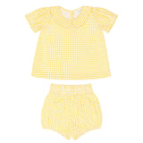 Minnow Soleil Gingham Puff Sleeve Top and Bloomer Set