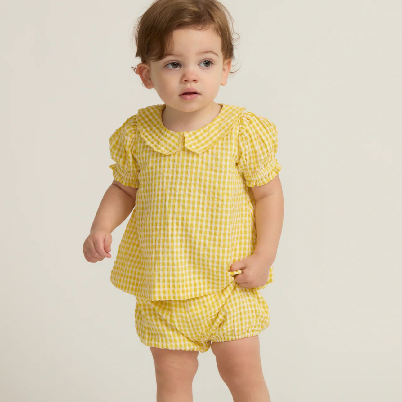 Soleil Gingham Puff Sleeve Top and Bloomer Set