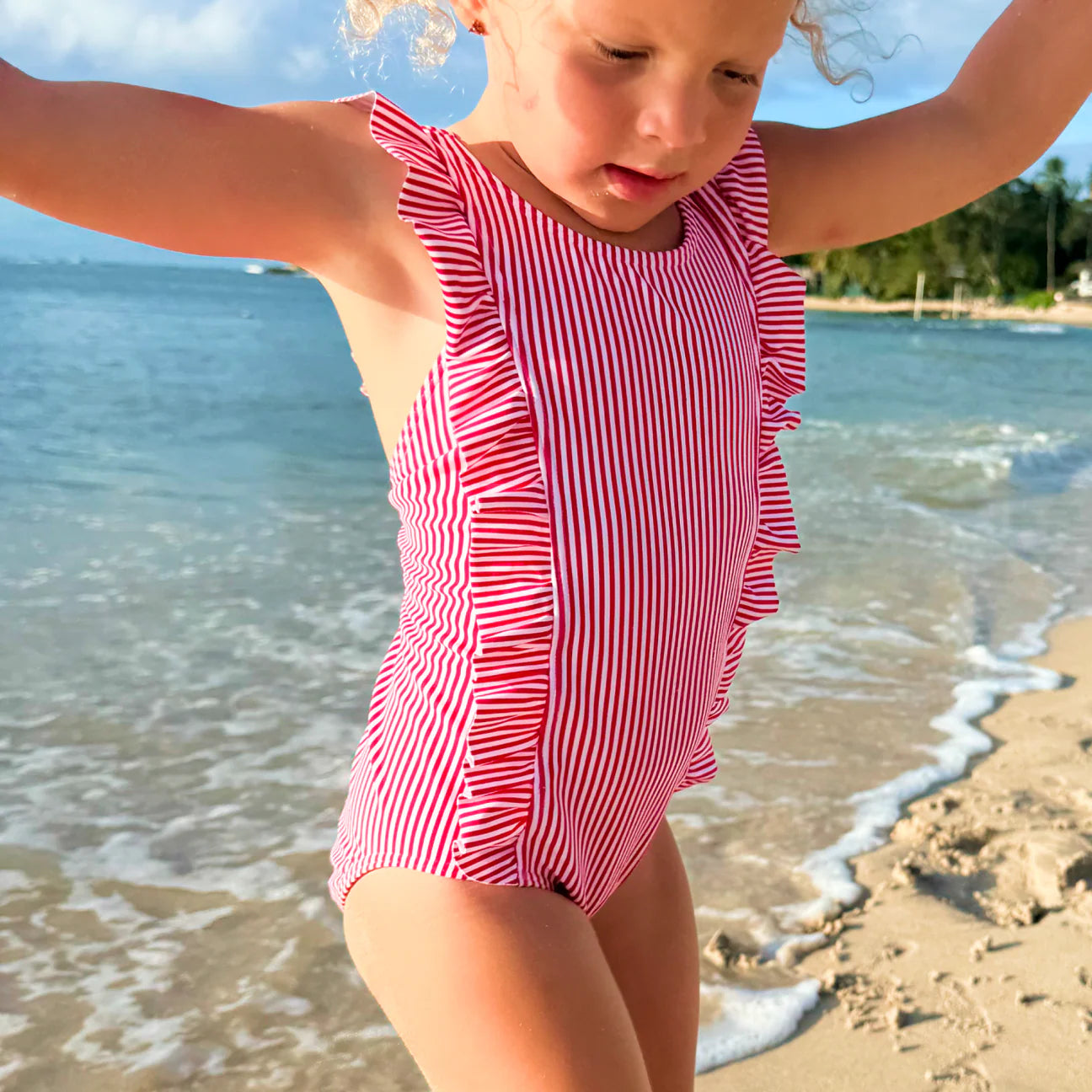 Minnow Gondola Stripe Ruffle One Piece