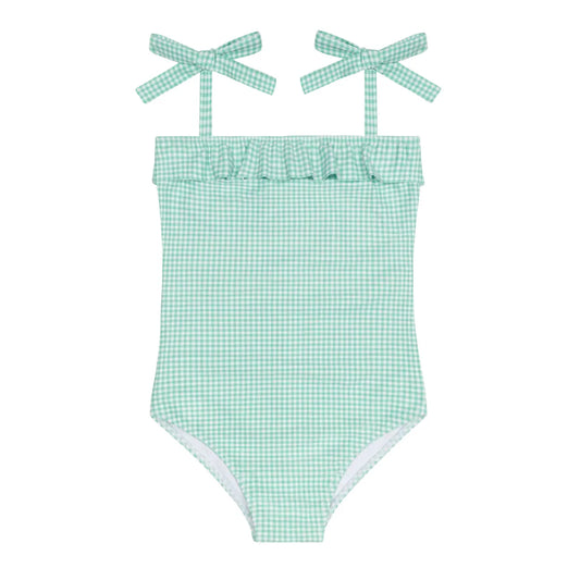 Minnow Gustavia Gingham Ruffle Front Tie Strap One Piece