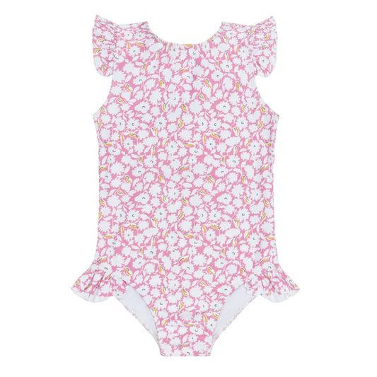Minnow Blush Bloom Ruffle Cap Sleeve Rashguard One Piece