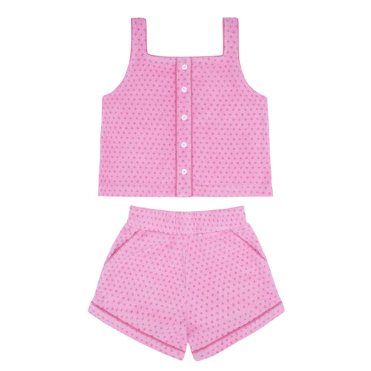 Minnow Blush Dot French Terry Button Tank and Short Set