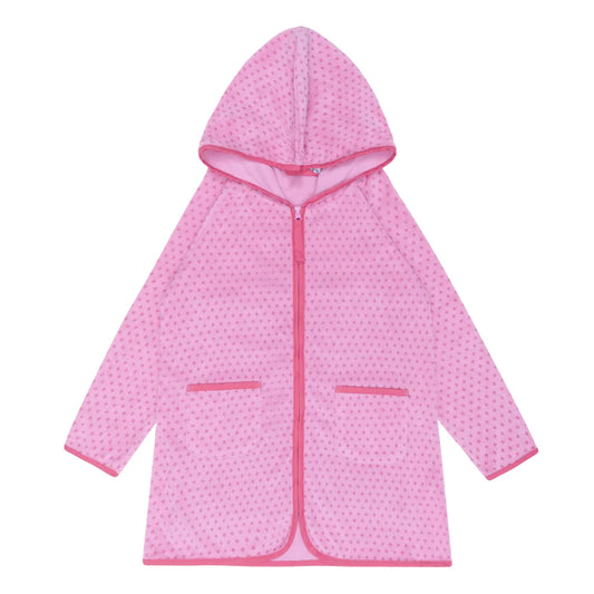 Blush Dot French Terry Hooded Zipper Coverup