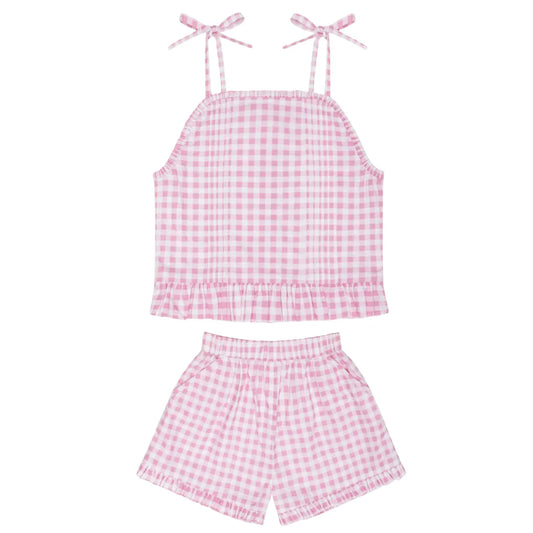 Minnow Blush Gingham Tie Tank and Short Set