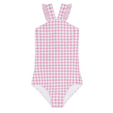 Minnow Blush Gingham V-Neck Crossover One Piece