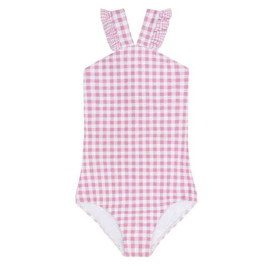 Minnow Blush Gingham V-Neck Crossover One Piece