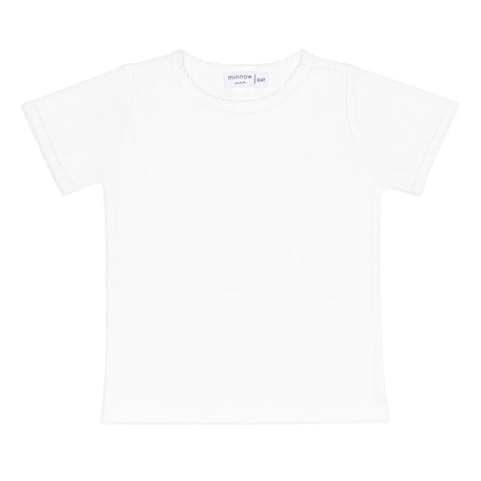 Minnow Shell White Pointelle Puff Sleeve Shirt