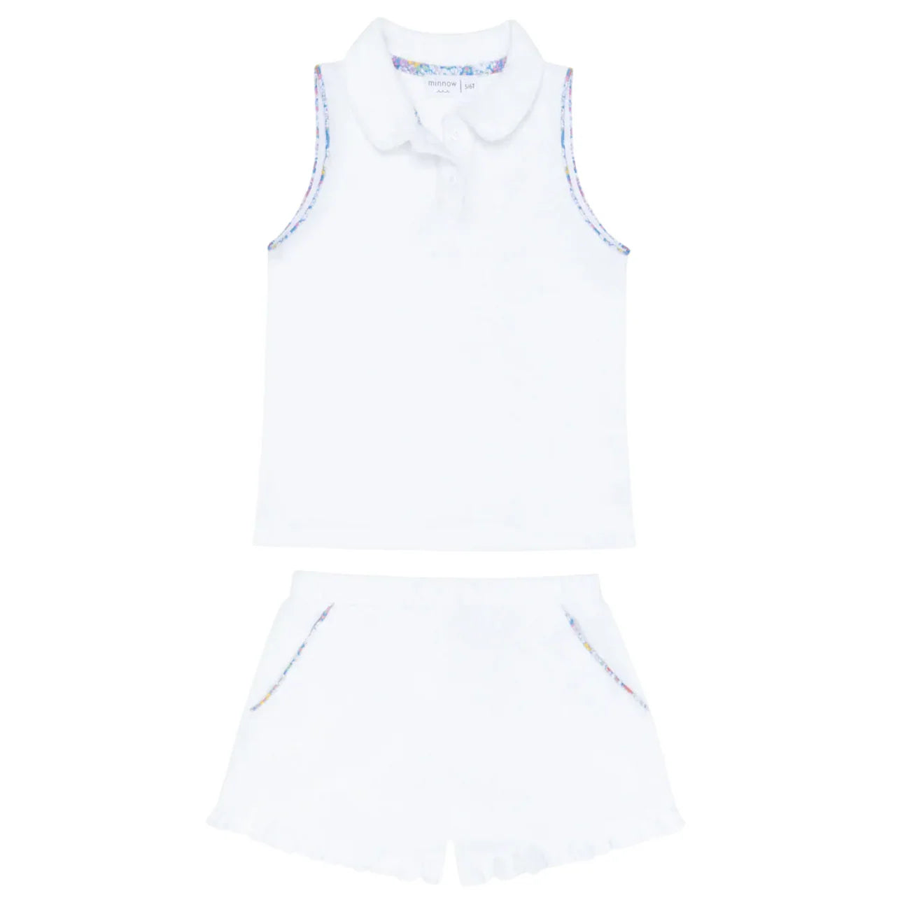 Minnow Shell White French Terry Tennis Tank Top and Short Set
