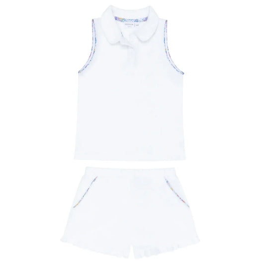 Minnow Shell White French Terry Tennis Tank Top and Short Set