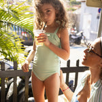 Minnow Gustavia Gingham Ruffle Front Tie Strap One Piece Swimsuit for Kids