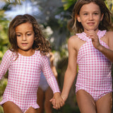 Blush Gingham V-Neck Crossover One Piece
