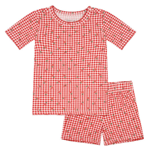 Minnow Cranberry Gingham Shirt and Short Pima Pajama Set