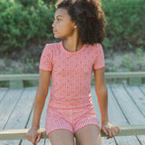 Cranberry Gingham Shirt and Short Pima Pajama Set