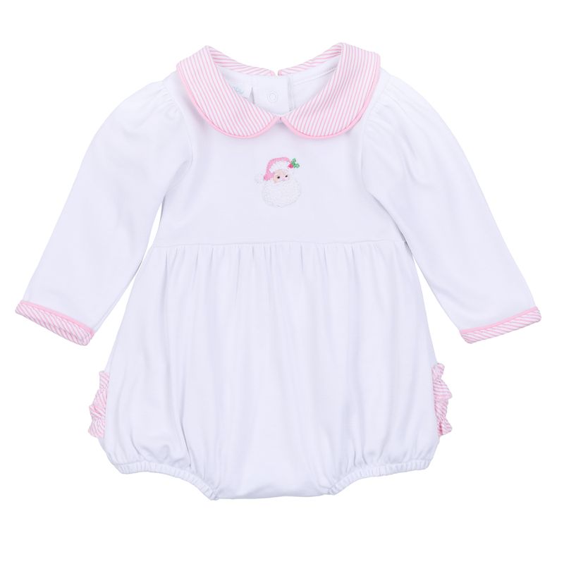 Magnolia Baby Santa Baby Embroidered Collared Bubble- Pink