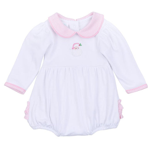 Magnolia Baby Santa Baby Embroidered Collared Bubble- Pink