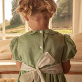 Hand Smocked Peter Pan Collar Short Sleeve Dress in Green