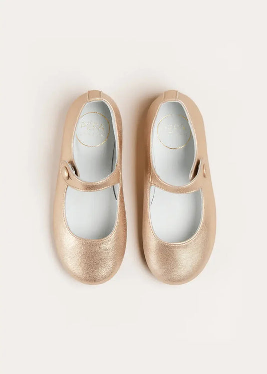 Leather Mary Jane Shoes in Gold