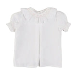 Pepa London Hand Smocked Collar Short Sleeve Blouse in White