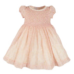 Pepa London Constance Floral Hand Smocked Short Sleeve Party Dress in Pink