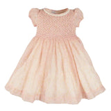Pepa London Constance Floral Hand Smocked Short Sleeve Party Dress in Pink
